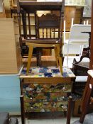 A vintage Lebus four-drawer chest of drawers, tea trolley & lightwood dressing table stool