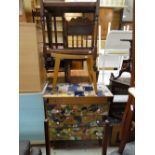 A vintage Lebus four-drawer chest of drawers, tea trolley & lightwood dressing table stool