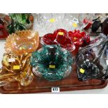 Tray of various art glass bowls & carnival-glass