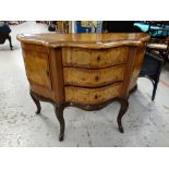 A reproduction Dutch-style bow front & inlaid three-drawer chest with side cupboards, 85 x 116 x