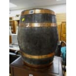 A small copper banded barrel for use as umbrella / stick stand, 44cms high