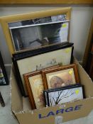 Box of various framed prints & photographs