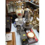 A mixed parcel including binoculars, commemorative china, pewter tankards etc