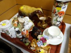 Tray of various ornaments including lustre jug etc
