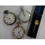 A Nero Lemania stopwatch, hallmarked silver pocket watch, yellow metal pocket watch & a yellow metal