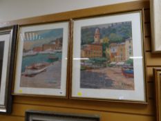 Two framed prints of Mediterranean harbour scenes by F SOLINAS