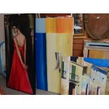 A parcel of framed & unframed paintings including oil on canvas of a female by LIZ GARDNER