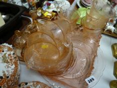Amber glass dressing table set, glass teacups, amber glass part-teaset & cake plate
