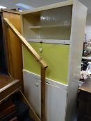 A vintage Swedish-made kitchen cupboard with pull-down front & glass sliding doors