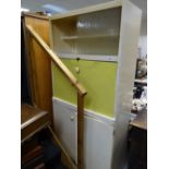 A vintage Swedish-made kitchen cupboard with pull-down front & glass sliding doors