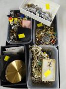 A parcel of various costume jewellery, compacts, wristwatch etc