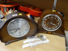 A vintage oak & a vintage mahogany dome-topped mantel clocks, one by Smith's & the other by Benting