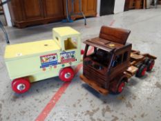 Two children's wooden model play lorries