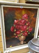 Framed oil on board - still life of roses in a vase by RALPH DYKMAN