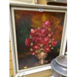 Framed oil on board - still life of roses in a vase by RALPH DYKMAN