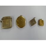 A 9ct gold locket together with a smaller locket believed gold, hallmarked silver vesta case &