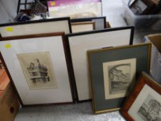 A box of mainly continental etchings & prints