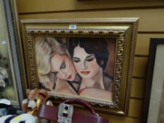 Framed oil on canvas - two females embracing, signed S SHURTON