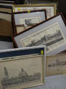 A box of framed & unframed etchings & prints, mainly relating to Cardiff & South Wales