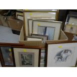 Box of various framed pictures & prints, seascapes etc