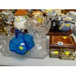 Parcel of glassware including dressing table set, large vase, trinket boxes