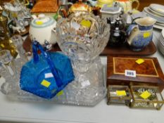 Parcel of glassware including dressing table set, large vase, trinket boxes