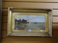 An early twentieth century gilt framed watercolour of a quayside with an ebbing tide by YEEND KING