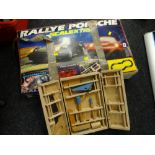 A boxed Scalextric Raleigh Porsche racing car set & child's boxed carpentry set