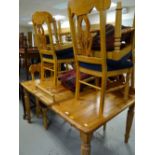 Honey pine extending dining table & six matching chairs (2+4), 76 x 154 x 106cms