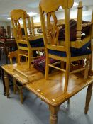 Honey pine extending dining table & six matching chairs (2+4), 76 x 154 x 106cms