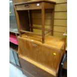 A vintage teak drop-down bureau with three drawers together with a matching side / lamp table