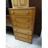 Vintage tall narrow six-drawer chest of drawers, 102 x 61 x 38cms
