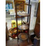 A vintage oak folding three-tier cake stand (sold in aid of Cancer Research Wales)