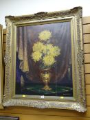 Ornate gilt framed oil on board - still life of chrysanthemums in a vase, signed HENRY JOHN DYKMAN