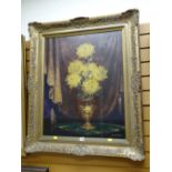 Ornate gilt framed oil on board - still life of chrysanthemums in a vase, signed HENRY JOHN DYKMAN