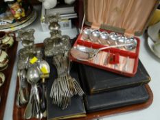 Tray of loose & boxed cutlery, candlesticks