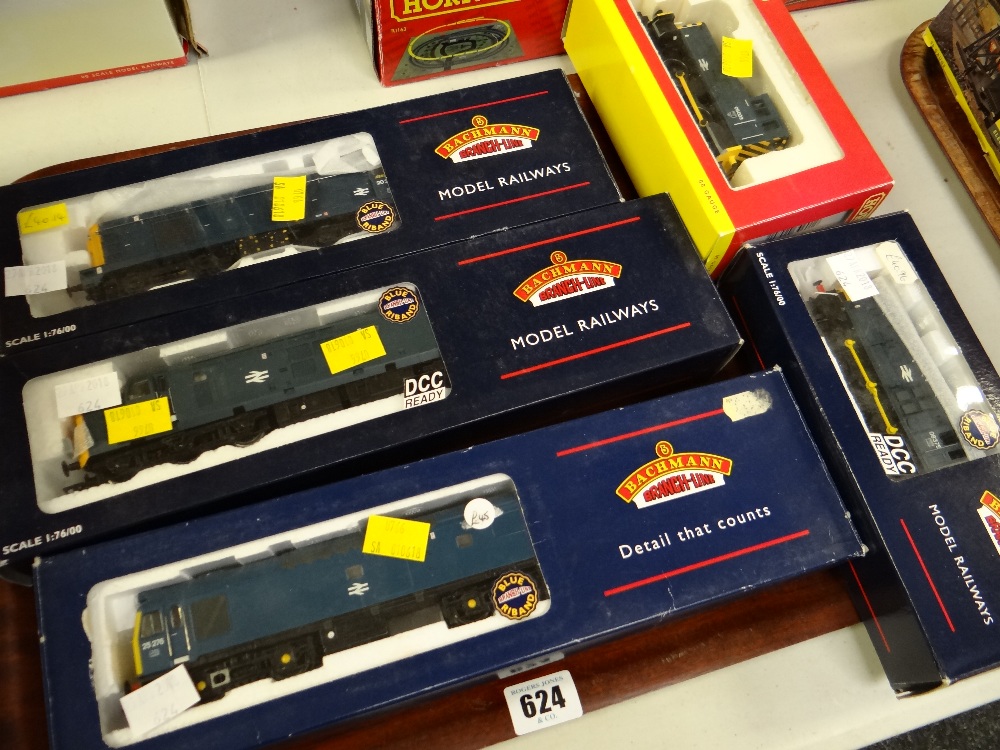 Four Bachmann OO gauge diesel locomotives together with Hornby shunter