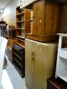 A small vintage two-door wardrobe, bedside cabinet & rush corner unit