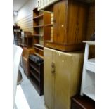 A small vintage two-door wardrobe, bedside cabinet & rush corner unit