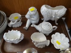 Parcel of various mainly continental Blanc de Chine items including teapot, monkey small vases etc
