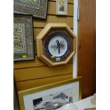 A modern framed collage, bird plate etc