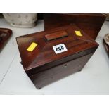 Small Georgian mahogany tea caddy with ivory inlay & lion head handles