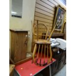 Vintage Formica-topped metal legged kitchen table with beech & elm spindle back chairs & a coat