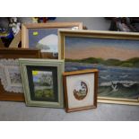 Box of mainly framed embroidered paintings & lace work