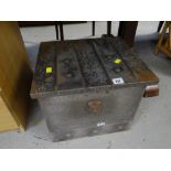 A galvanized metal twin-handled coal box