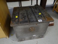 A galvanized metal twin-handled coal box