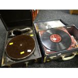 Vintage windup gramophone & records