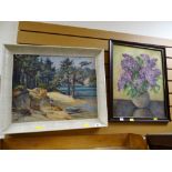 Framed oil on canvas of a seated female on a riverbank, signed J HENN, dated 1994 together with