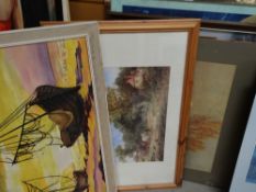 Parcel of framed prints & paintings including oil on canvas