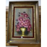 Gilt framed oil on board - still life of roses in a vase by JEANETTE DYKMAN